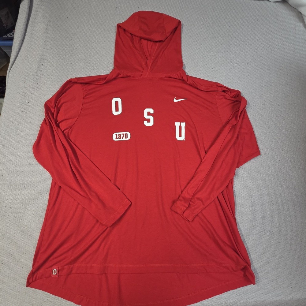 Nike Ohio State Buckeyes Hoodie Shirt Mens 3XL Dri-FIT Red OSU 1870 Lightweight